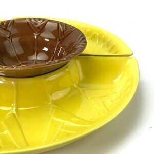 California USA Vintage Relish Set L59 Wheat Pattern Yellow Brown Chip Dip Set